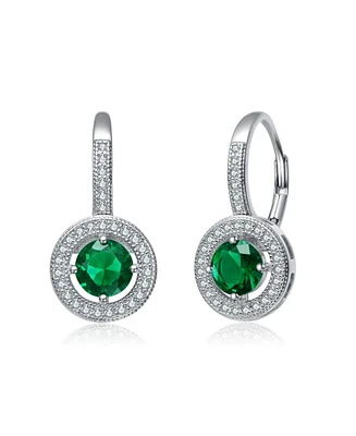 White Gold Plating with Green Cubic Zirconia Drop Earrings