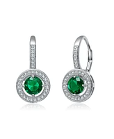 White Gold Plating with Green Cubic Zirconia Drop Earrings