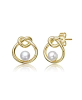 Kids 14K Gold Plated with White Pearl Knot Stud Earrings