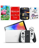 Nintendo Switch White Oled Console with Kirby and the Forgotten Land, Nso 12 Month Family Membership, MightySkins Console and Controller Skin Voucher,
