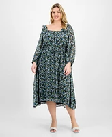 On 34th Trendy Plus Size Floral-Print Smocked-Waist Dress, Exclusively at Macy's