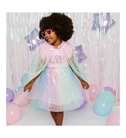 Sweet Wink Toddler Girls Birthday Patch Rainbow Ombre Sequin Short Sleeve Tutu Dress