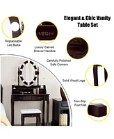 Makeup Dressing Table with Touch Switch Lighted Mirror and Cushioned Stool