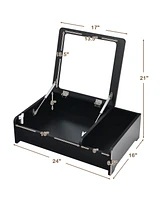 Compact Bay Window Makeup Dressing Table with Flip-Top Mirror