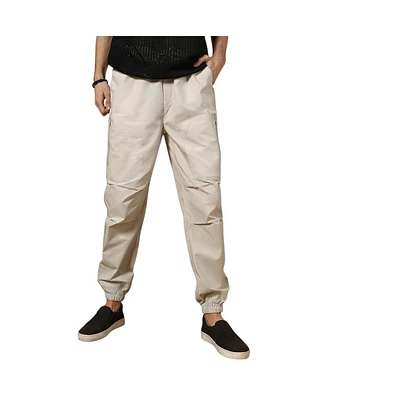 Campus Sutra Men's Saltbox Beige Parachute Utility Trousers