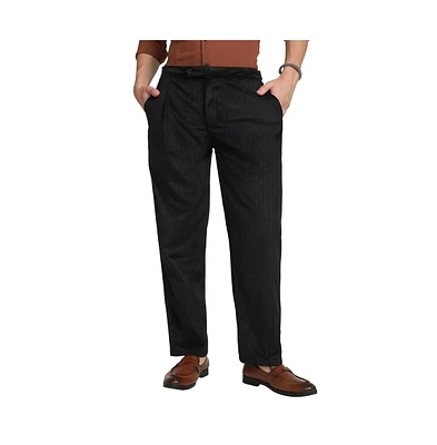 Campus Sutra Men's Obsidian Black Veined Tailored Trousers