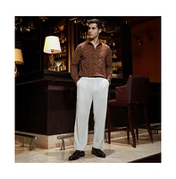 Campus Sutra Men's Cream White Waffle-Pleated Straight Trousers
