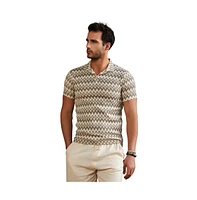 Campus Sutra Men's French Beige & Off White Zig-Zag Knit Polo T-Shirt