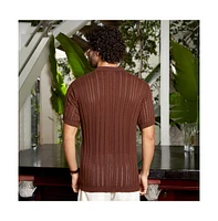 Campus Sutra Men's Chocolate Brown Stripe-Textured Polo T-Shirt