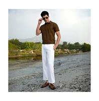 Campus Sutra Men's Mocha Brown Flatten-Ruched Polo T-Shirt