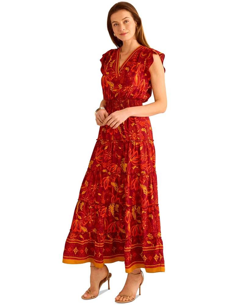 Vince Camuto Women's Ruffle-Sleeve Tiered Maxi Dress