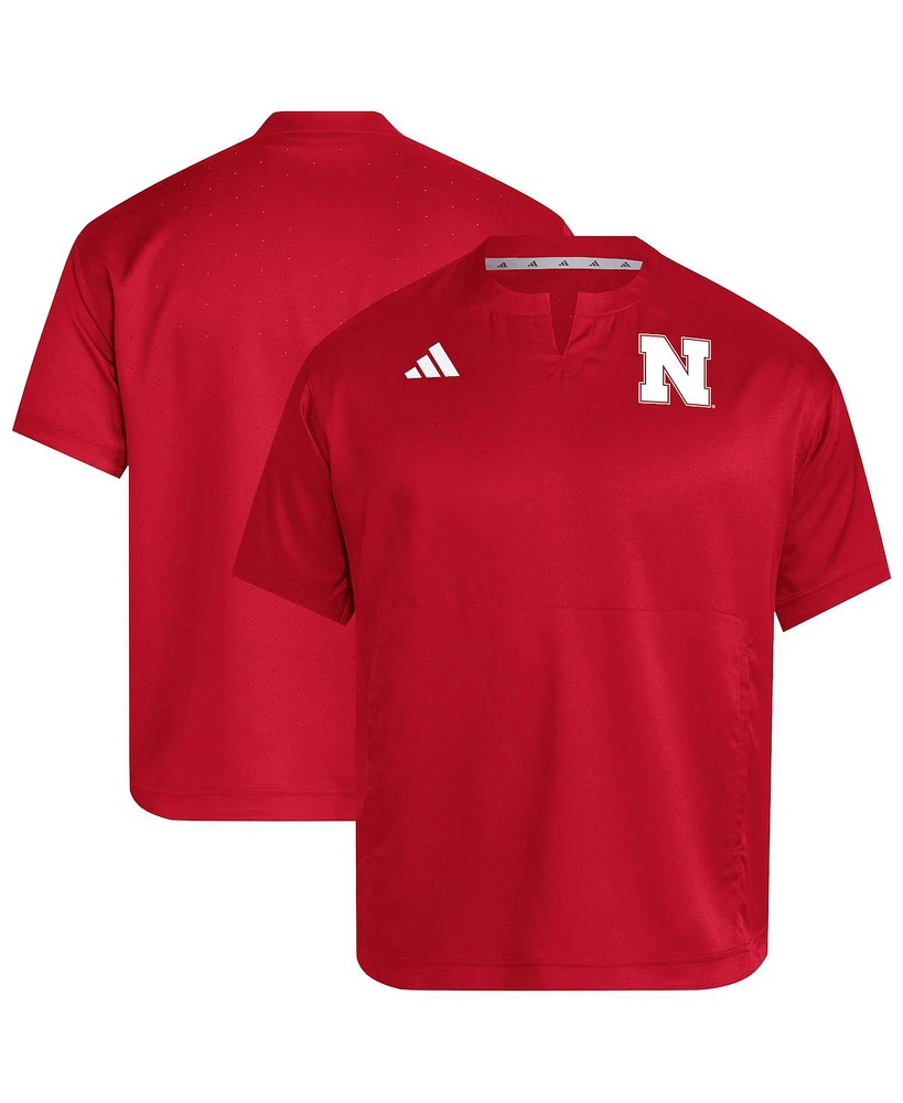 Adidas Men's Red Nebraska Huskers Dugout Coaches Adizero Notch Neck Pullover Sweatshirt