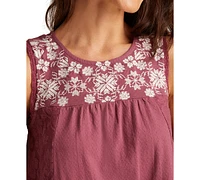 Lucky Brand Women's Lace-Trim Embroidered Cotton Sleeveless Top