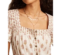 Lucky Brand Women's Block Print Button-Front Top