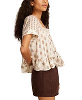 Lucky Brand Women's Block Print Button-Front Top