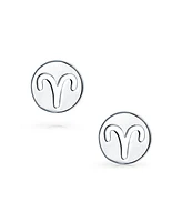 Bling Jewelry Tiny Simple Round Astrology Aries Horoscope Zodiac Stud Earrings Sterling Silver