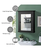 Wall Mount Bathroom Cabinet with One Mirror Single Door Adjustable Shelves Retro Handle