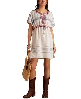 Lucky Brand Women's Embroidered Cotton Cinched-Waist Mini Dress