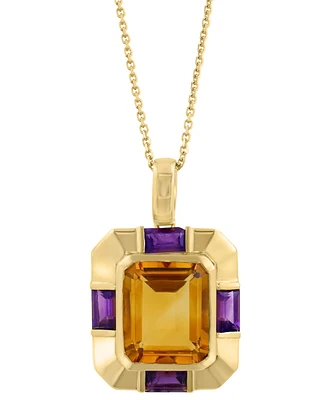 Effy Citrine (6-1/2 ct. t.w.) & Amethyst (1/10 ct. t.w.) Pendant Necklace in 14k Gold-Plated Silver, 17" + 1" extender