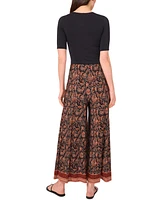 Vince Camuto Women's Floral-Print Pull-On Wide-Leg Pants