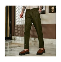 Campus Sutra Men's Juniper Green Striped Tailored Trousers
