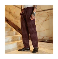Campus Sutra Men's Chocolate Brown Pinstriped Chino Trousers