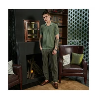 Campus Sutra Men's Olive Green Textured-Knit Polo T-Shirt
