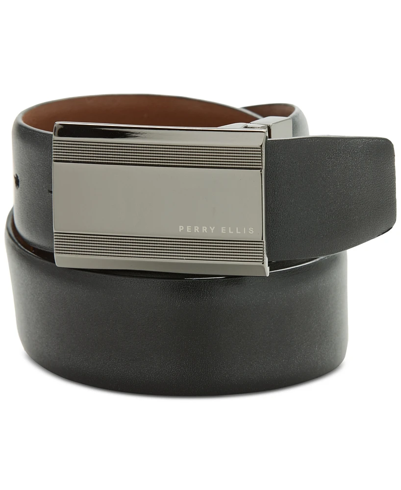 Perry Ellis Portfolio Men's Black Logo-Buckle Belt