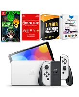 Nintendo Switch White Oled Console with Luigi s Mansion 3, Nso 12 Month Family Membership, MightySkins Console and Controller Skin Voucher