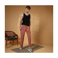 Campus Sutra Men's Terracotta Brown Crinkled Tailored Trousers