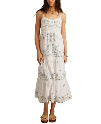 Lucky Brand Women's Embroidered Floral Sleeveless Maxi Dress