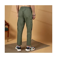 Campus Sutra Men's Olive Green Solid Utility Trousers