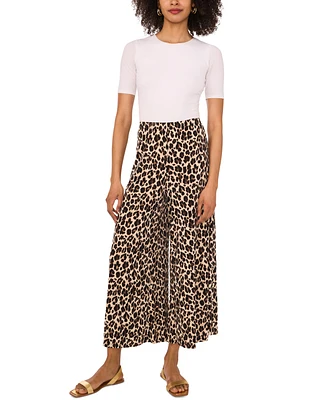 Vince Camuto Women's Animal-Print Pull-On Wide-Leg Pants