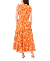 Sam & Jess Petite Ruffle-Neck Smocked-Waist Maxi Dress