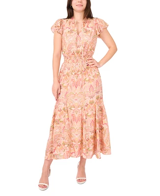 Sam & Jess Petite Printed Smocked-Waist Maxi Dress