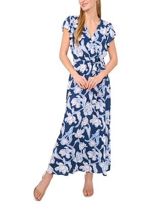 CeCe Women's Wrap-Front Short-Sleeve Maxi Dress