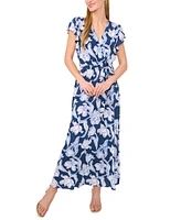 CeCe Women's Wrap-Front Short-Sleeve Maxi Dress