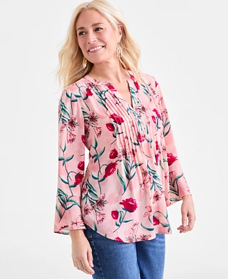 Style & Co Petite Pleated Floral-Print Top, Exclusively at Macy's