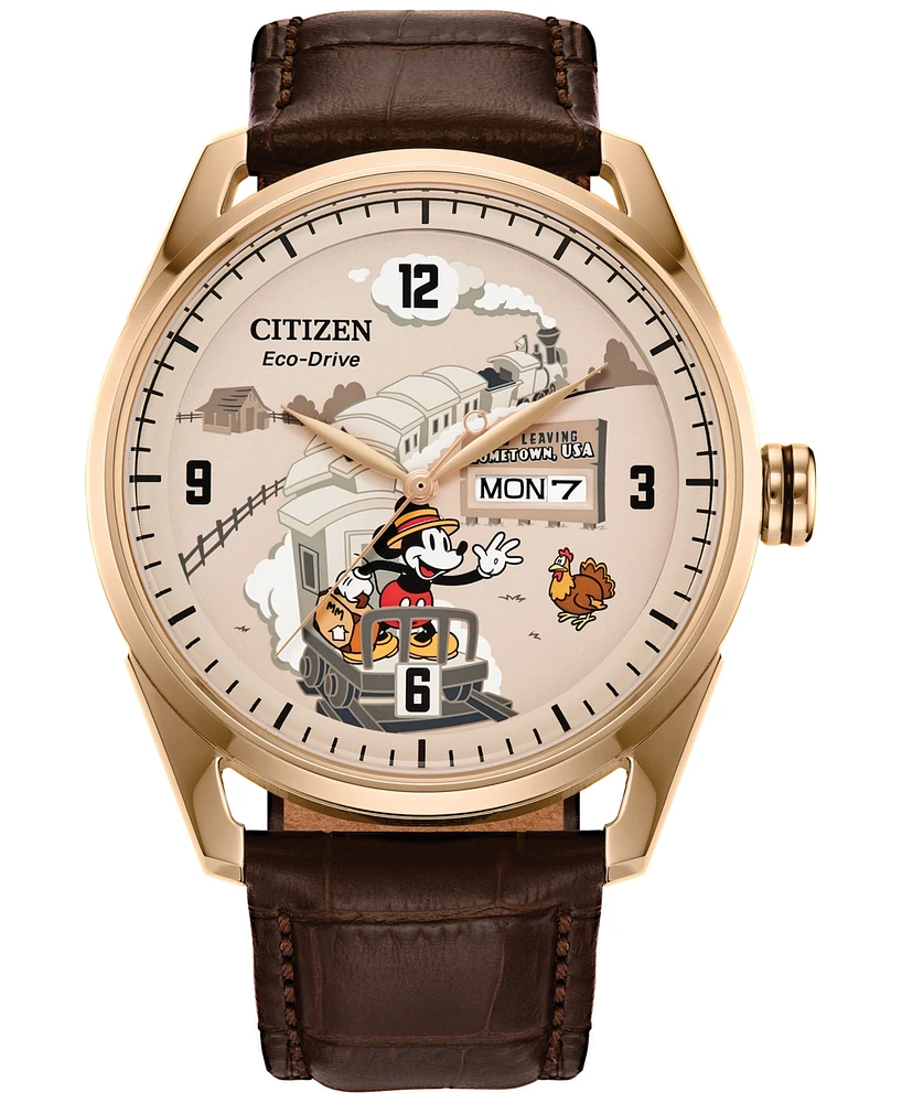 Citizen Eco-Drive Men's Disney Mickey Mouse Brown Leather Strap Watch 42mm
