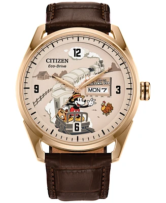 Citizen Eco-Drive Men's Disney Mickey Mouse Brown Leather Strap Watch 42mm