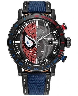 Citizen Eco-Drive Men's Chronograph Marvel Spider-Man Double Vision Blue Nylon Leather Strap Watch 44mm