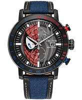 Citizen Eco-Drive Men's Chronograph Marvel Spider-Man Double Vision Blue Nylon Leather Strap Watch 44mm