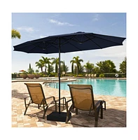 15 Feet Double-Sided Twin Patio Umbrella with Crank and Base
