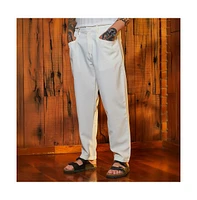 Campus Sutra Men's Chalk White Straight Linen-Blend Trousers
