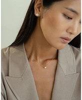 Sterling Silver 18k Gold Plated Eleanor Single Cultured Pearl Necklace & Stud Earrings Set