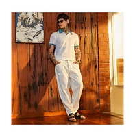 Campus Sutra Men's Chalk White & Aegean Blue Contrast Texture Polo T-Shirt