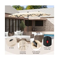 13feet Double-sided Patio Umbrella with Solar Lights for Garden Pool Backyard