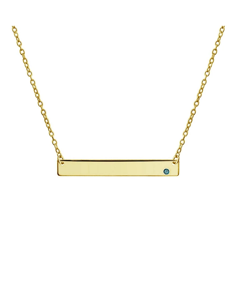 Bling Jewelry Horizontal Sideway Flat Bar Name Plated Pendant Necklace Gold Plated Sterling Silver With Crystal