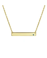 Bling Jewelry Horizontal Sideway Flat Bar Name Plated Pendant Necklace Gold Plated Sterling Silver With Crystal