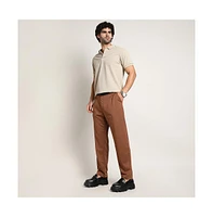 Campus Sutra Men's Russet Brown Micro-Check Chino Trousers